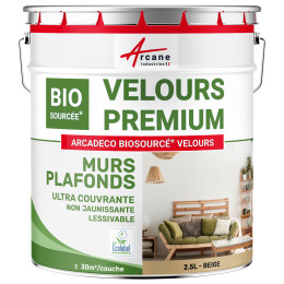Peinture velours beige mur et plafond : ARCADÉCO BIOSOURCÉ Beige - RAL 1001 - 2.5 L + ou - 30m² par couche