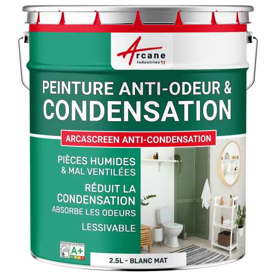 Peinture anti-condensation. anti-odeurs pièce humide : ARCASCREEN ANTI-CONDENSATION Blanc - 2.5 L