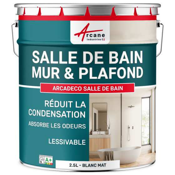 Peinture salle de bains mur et plafond :ARCADÉCO SALLE DE BAIN Blanc - 2.5 L