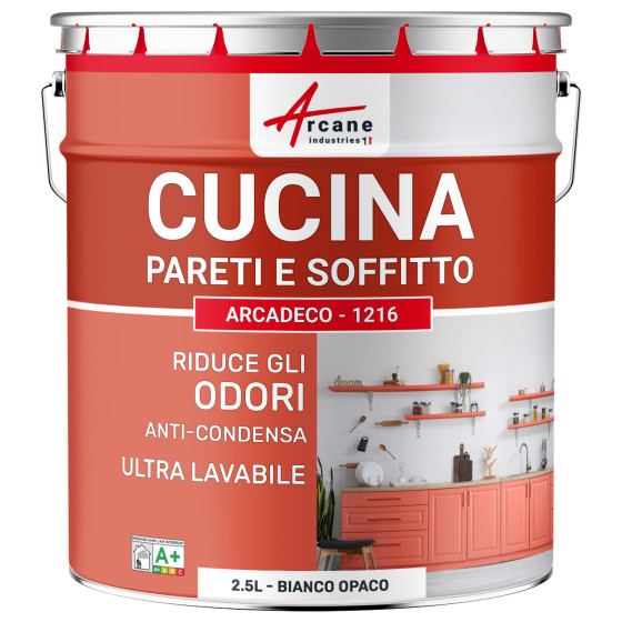 Vernice per cucina lavabile. muro e soffitto: ARCADECO - 1216 Bianco - 2.5 L