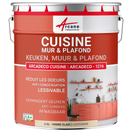 Keukenverf. afwasbaar. voor muren en plafonds: ARCADECO -1216 Licht ivoorkleurig- RAL 1015 - 2.5 L