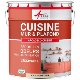 Peinture cuisine beige lavable. mur et plafond : ARCADÉCO CUISINE Ivoire Clair - RAL 1015 - 2.5 L