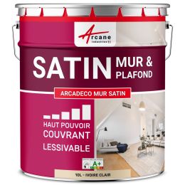Peinture murale acrylique satin beige : ARCADÉCO MUR SATIN Ivoire Clair - RAL 1015 - 10 L