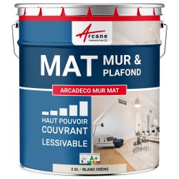 Peinture murale acrylique mate beige : ARCADÉCO MUR MAT 2.5 L - Blanc Crème - RAL 9001