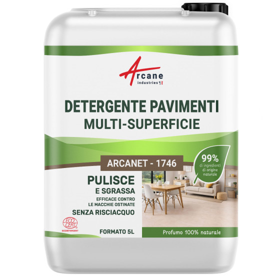 Detergente per pavimenti professionale e naturale per tutti i tipi di pavimento: ARCANET 1746 | Certificato ECOCERT - 5 L
