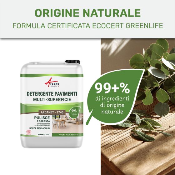 Detergente per pavimenti professionale e naturale per tutti i tipi di pavimento : Arcanet - 1746 - Certificato ECOCERT