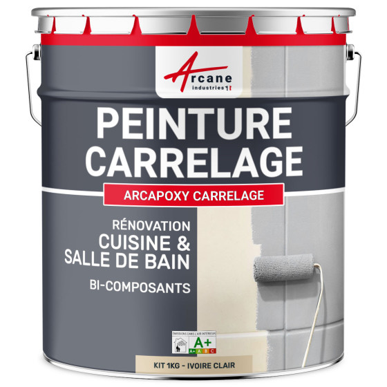 PEINTURE CARRELAGE CUISINE ET SALLE DE BAIN  - RÉSINE CARRELAGE-Kit1Kg-RAL-1015-Ivoire-clair-Aspect / Couleur