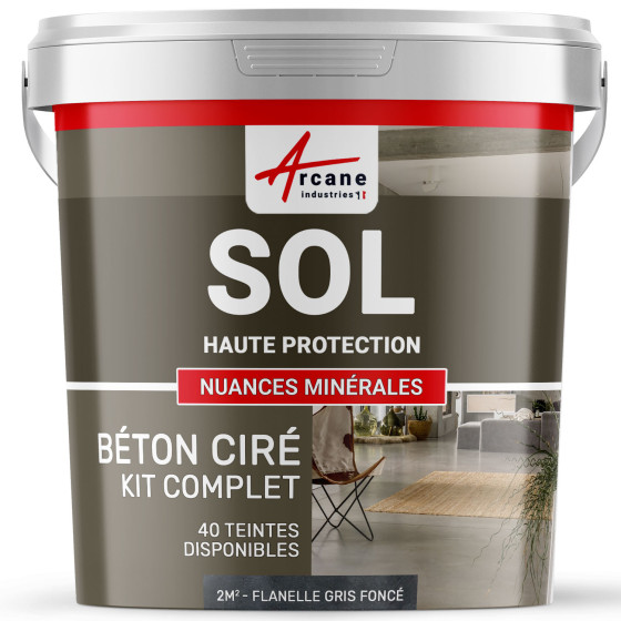 KIT BETON CIRE SOL HAUTE PROTECTION-kit2m2-Flanelle-Gris-fonce-Aspect / Couleur