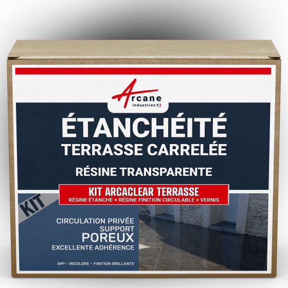 Résine étanchéité vernis résine finition circulable : KIT ARCACLEAR TERRASSE-5m2-privporeux-B-Couleur / Aspect
